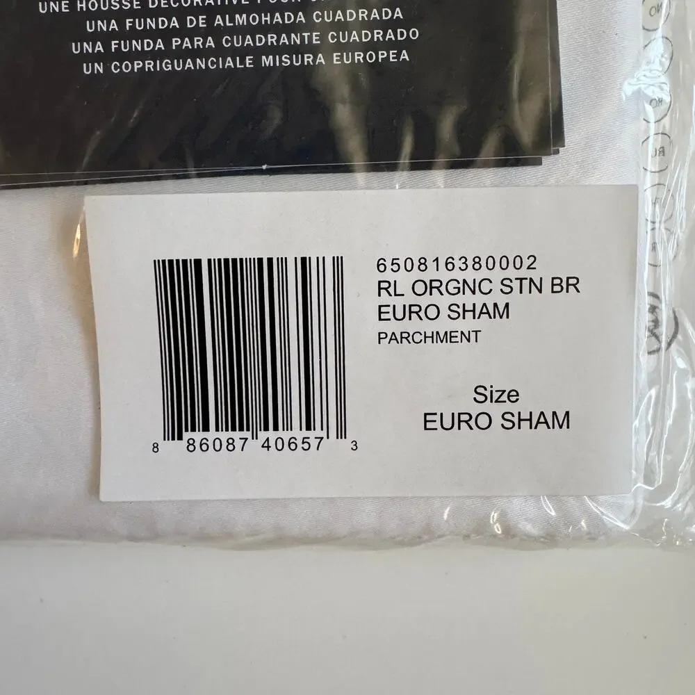 Ralph Lauren Home Organic Sateen Border Euro Sham Parchment NEW Penthouse Living